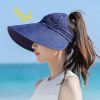 Letter Pattern Sun Hat; Fashion Large Brim Empty Top UV Protection Cycling Fishing Outdoor Casual Ponytail Hat